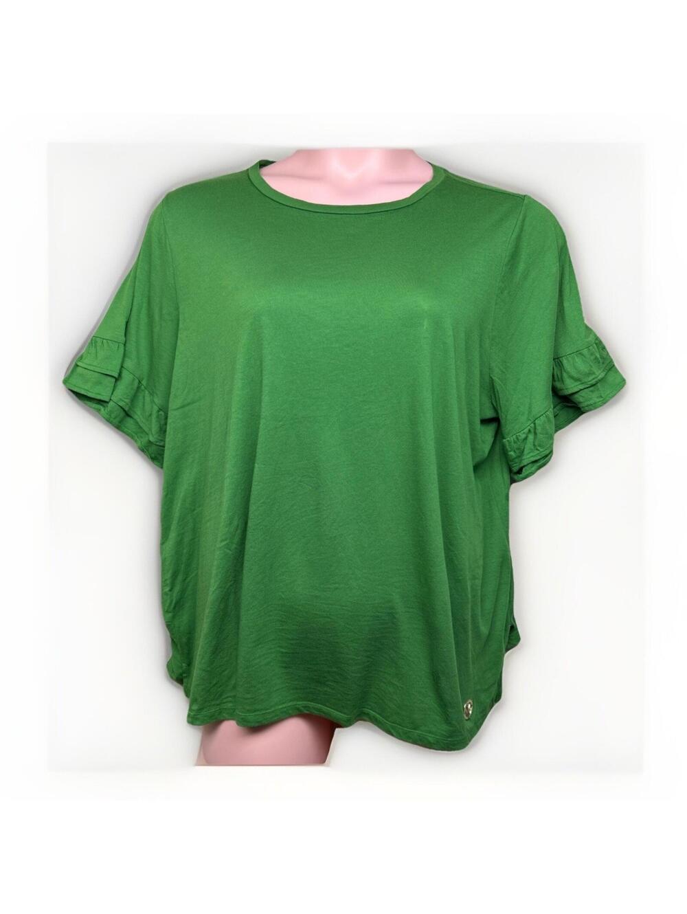 Women's Michael Kors Tee Green Flutter Sleeve Crew 2XL Gold Logo
